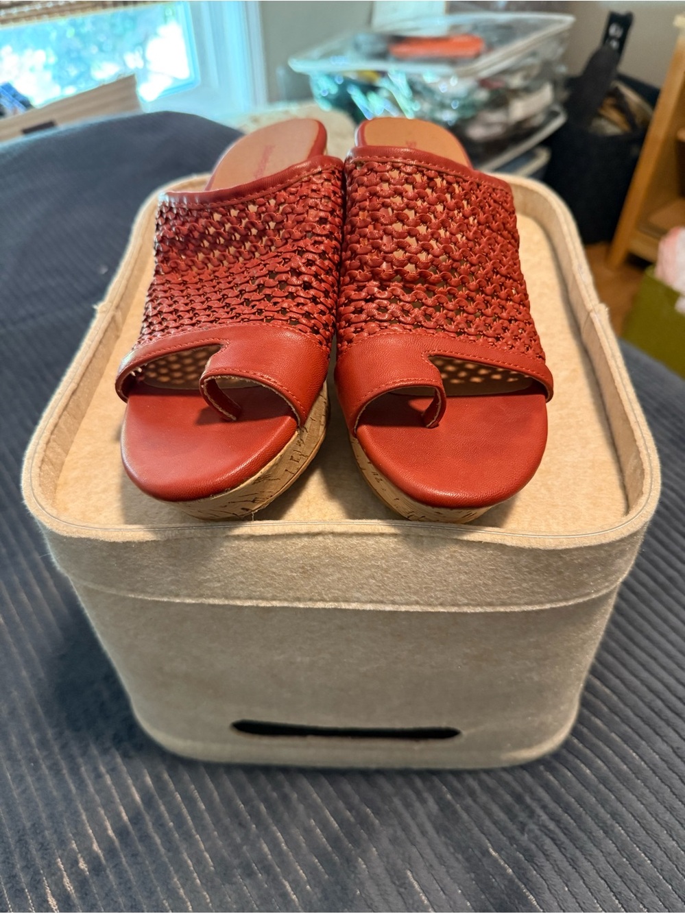 BareTraps Red Woven Slide Mules